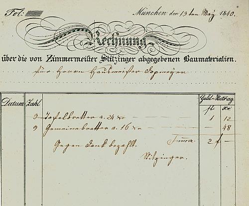[Abrechnung f&uuml;r Material und Arbeitsleistungen]